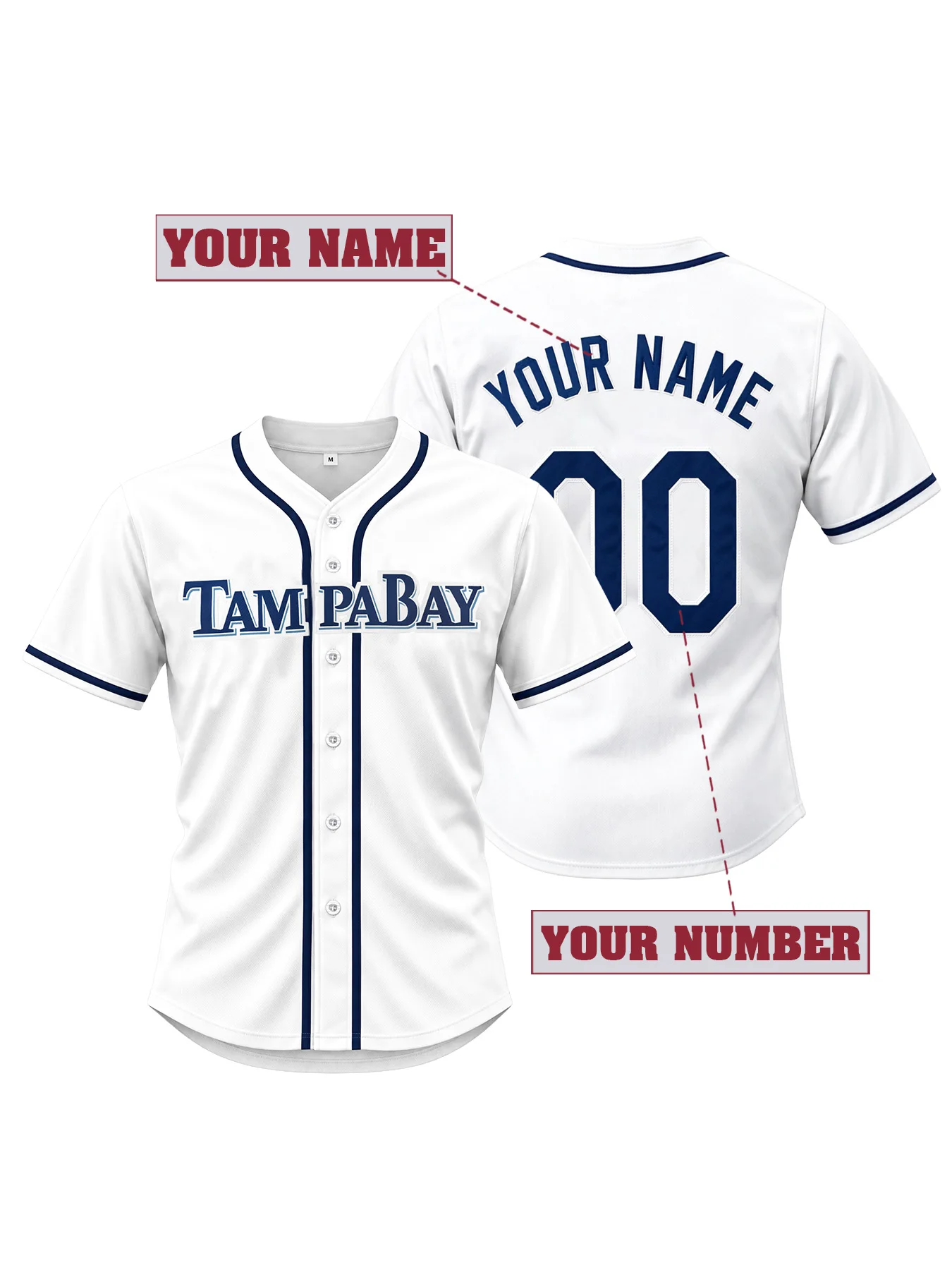 Stitched Embroidered Custom Tampa Bay Baseball Jersey Mens Personalized Name and Number Button Down Fan Shirt Retro Apparel