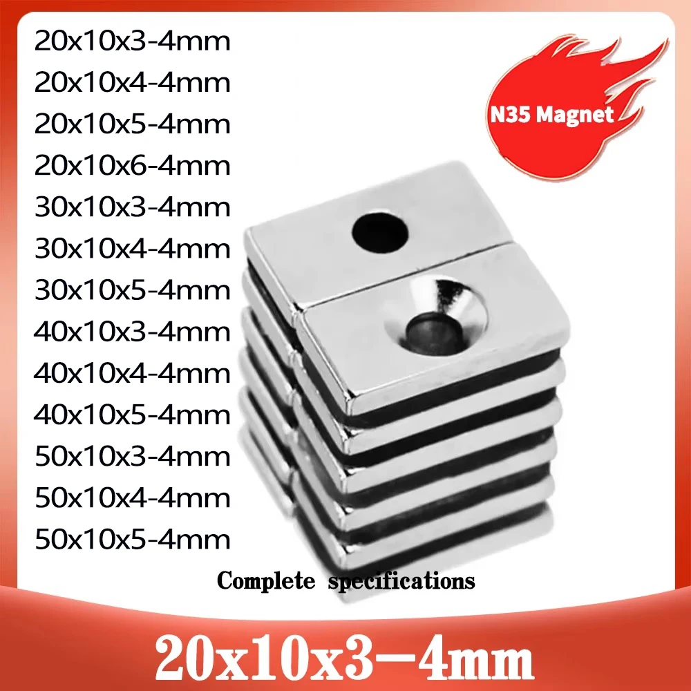 20x10x3-4 Block Powerful Magnet 4mm Hole Bulk Sheet Magnet 20x10x4-4mm Strong Permanent NdFeB Magnets 20*10*5-4 30x10x3-4