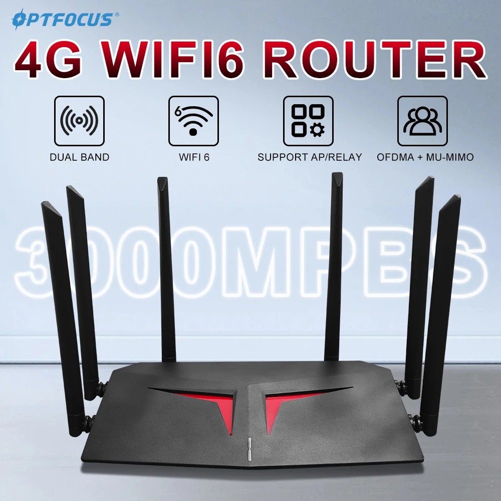 

OPTFOCUS 4G AX3000 WiFi6 Маршрутизатор Мобильный модем 2,4 ГГц 5 ГГц Двухдиапазонный Wi-Fi 6 3000 Мбит/с Гигабитный LAN Wi-Fi Маршрутизатор Не поддерживает SIM-карту