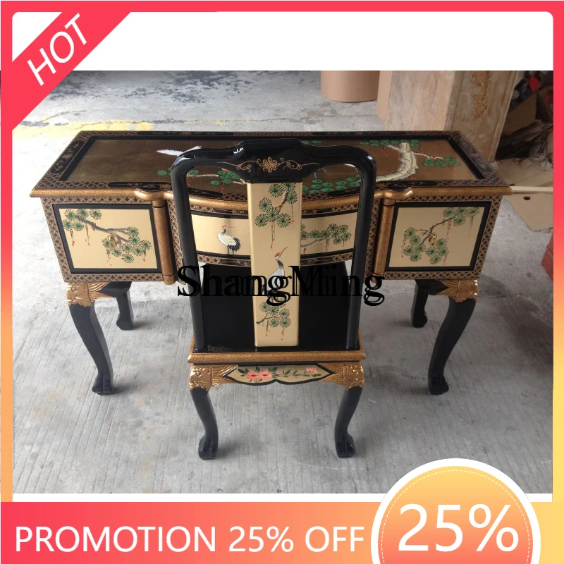 

SM New Home Classic Furniture Gold Foil Desk Chair Combination Hand Painted High-end Desk