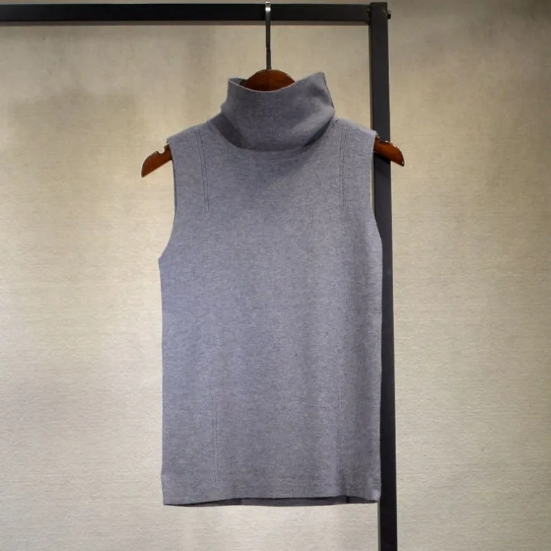 

Универсальный вязаный ворсовый воротник, женская водолазка, жилет без рукавов, нижняя рубашка, тонкий свитер, осенне-зимний однотонный топ