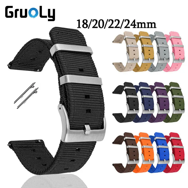 Correas de nailon tejidas para hombre y mujer, correa de reloj de liberación rápida de 18mm, 20mm, 22mm y 24mm, repuesto Universal, accesorios para reloj
