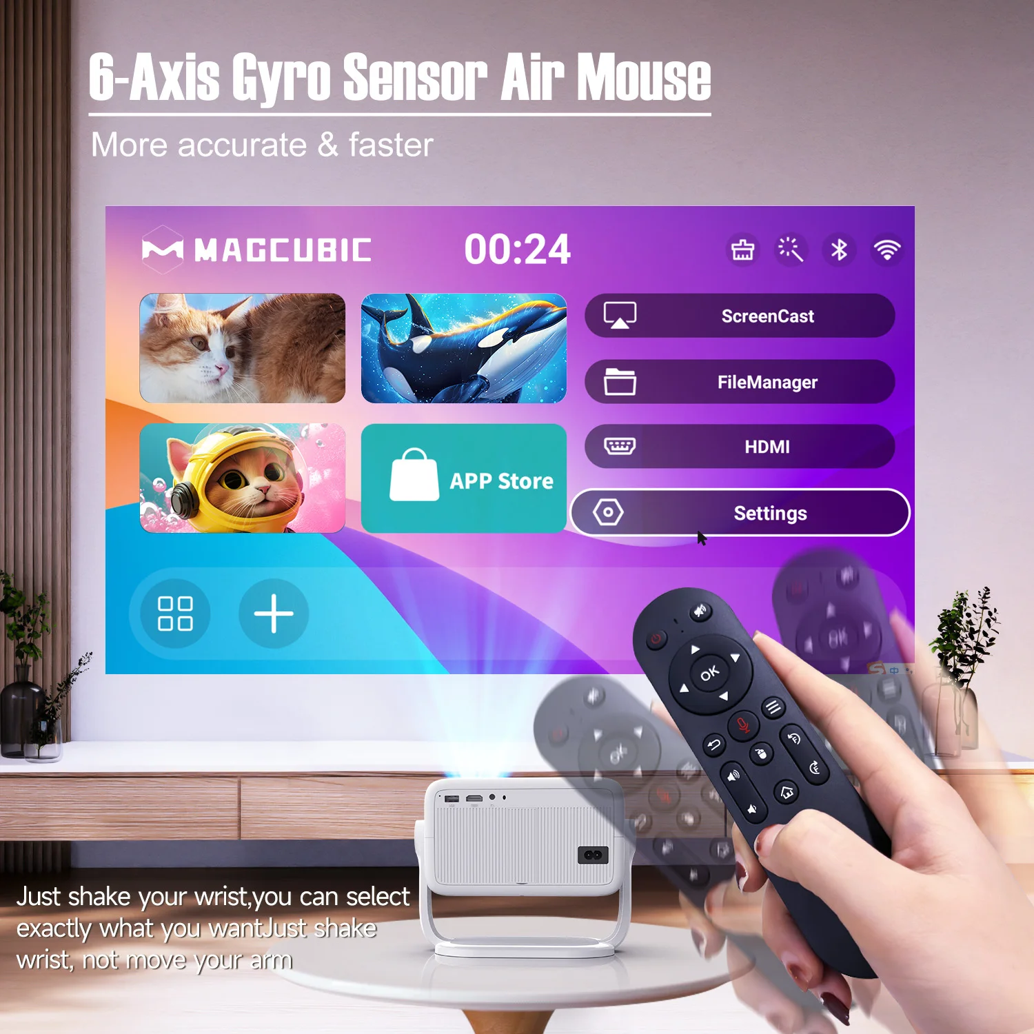 Magcubic Native 1080P 650ANSI 8K Android14 L018 Projektor mit automatischer Keystone-Korrekturfokus Wifi6 BT5.2 Tragbarer Film im Freien – Detail 11