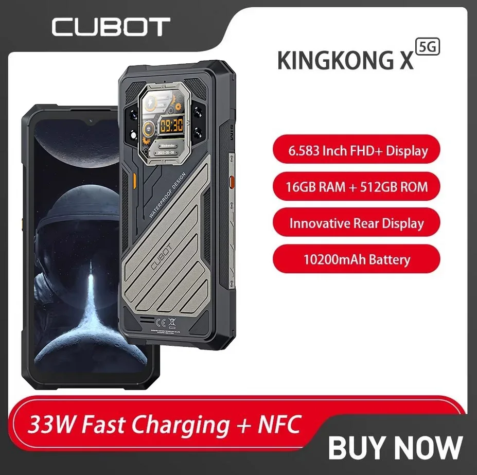 Смартфон глобальная версия CUBOT KINGKONG X 5G защищенный, Android 14, 16 ГБ ОЗУ + 256/512 Гб ПЗУ, 10200 мАч, 120 МП, 33 Вт, Гц