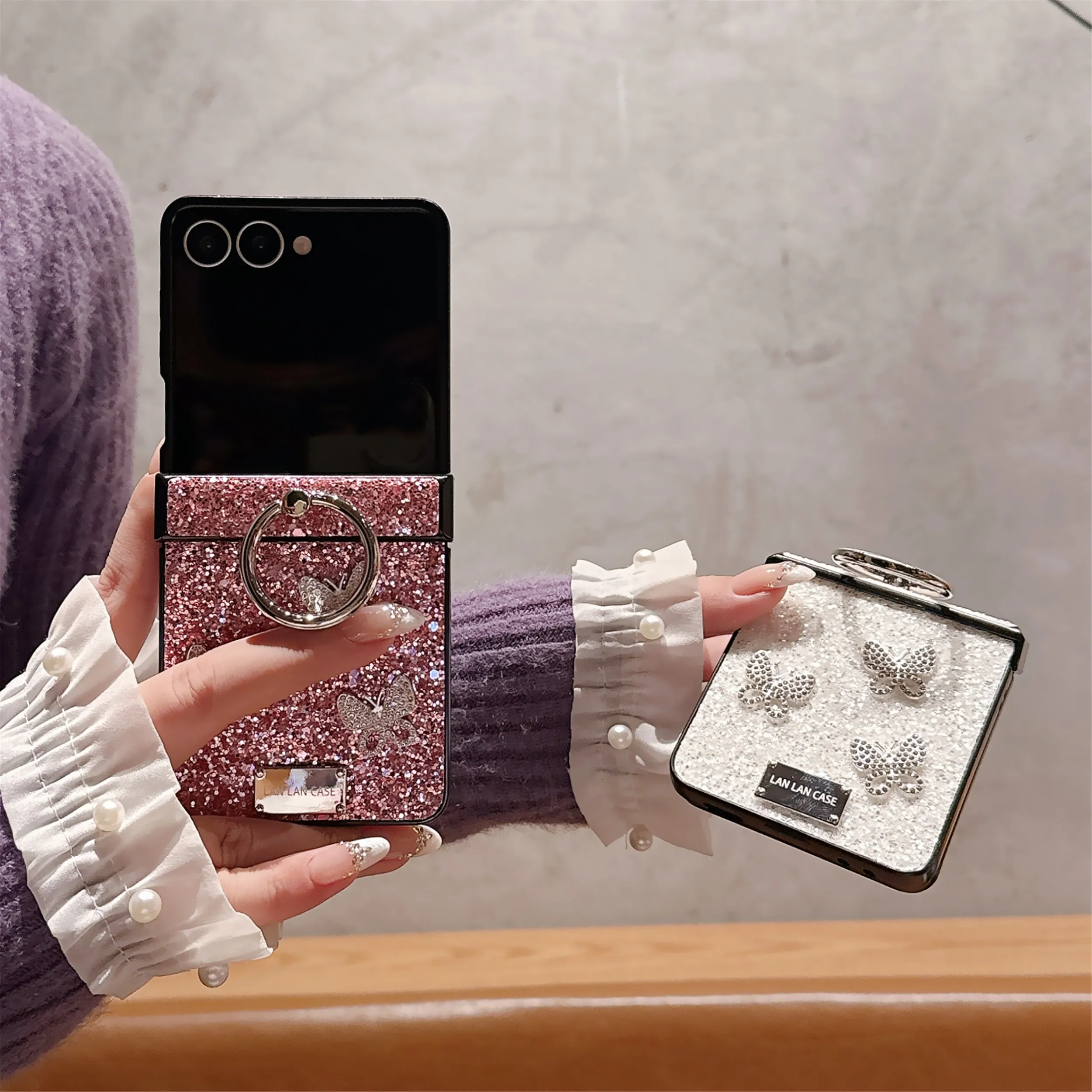 Luxury Glitter 3D Butterfly Ring Case For Samsung Galaxy Z F