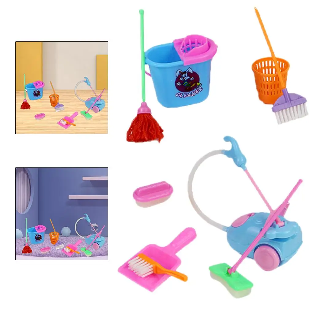 2x9PCS การจําลองเด็กชุดทําความสะอาด Sweeping House Pretend Play ไม้กวาดพลาสติก Mop งานบ้านชุดเครื่องมือของเล่นเพื่อการศึกษา