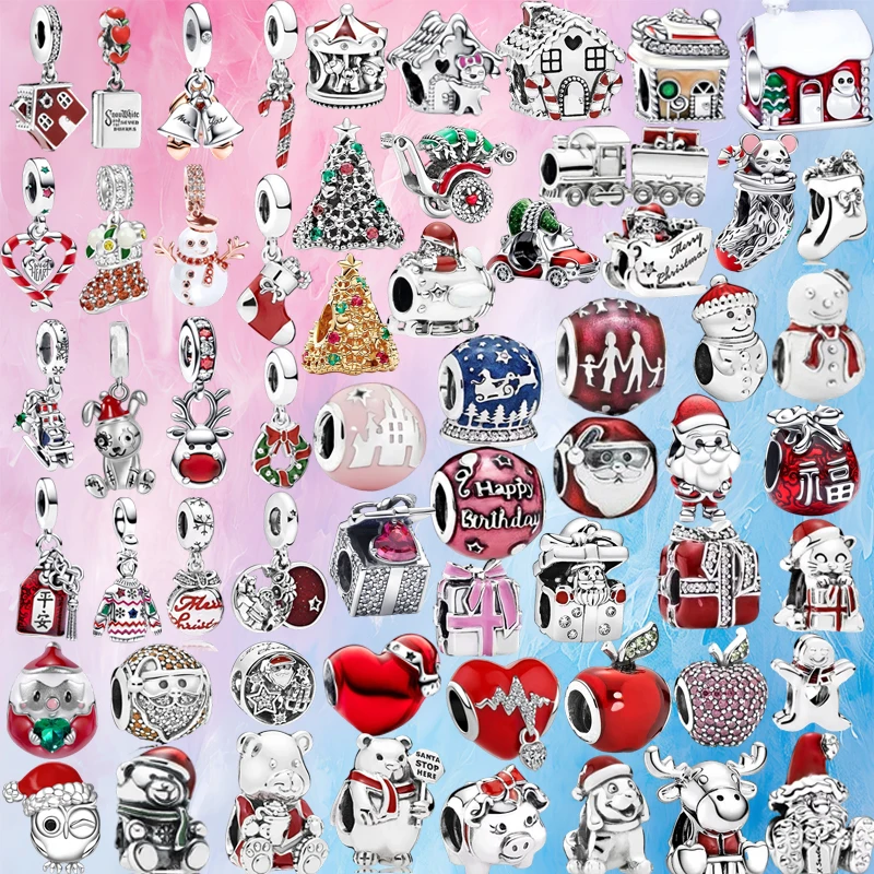 

Hot Selling Christmas Series Santa Claus Christmas Tree Reindeer Pendant Fit Original Silver 925 Europeans Bracelet DIY Jewelry