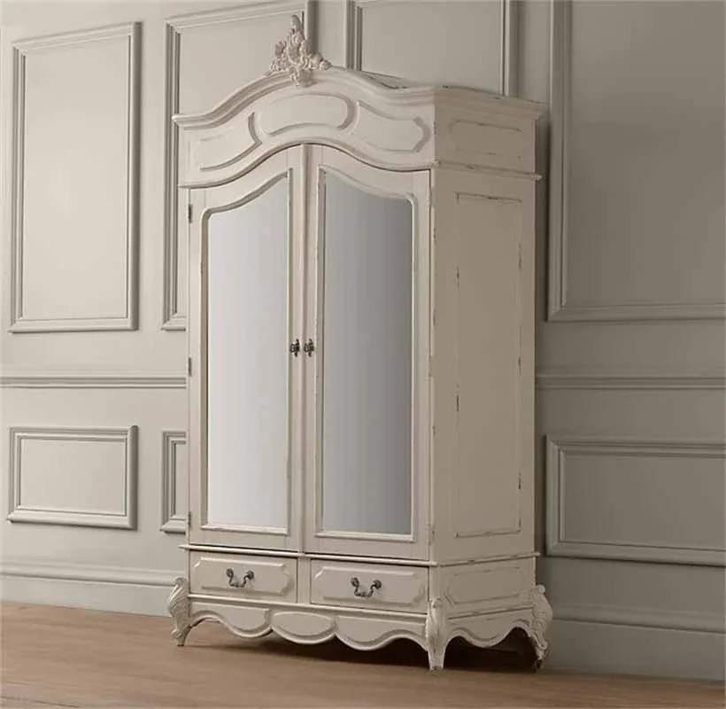 Solid wood wardrobe European oak carved children's wardrobe bedroom retro glass door double door wardrobe