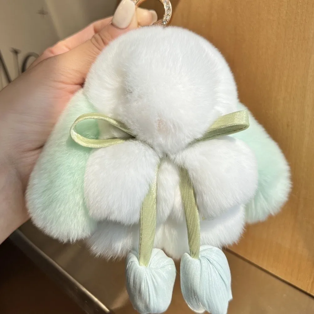 Soft Artificial Rabbit Fur Bunny Keychain Pompon Fluffy Pom Jewelry Trinket Bag Pendant Gifts
