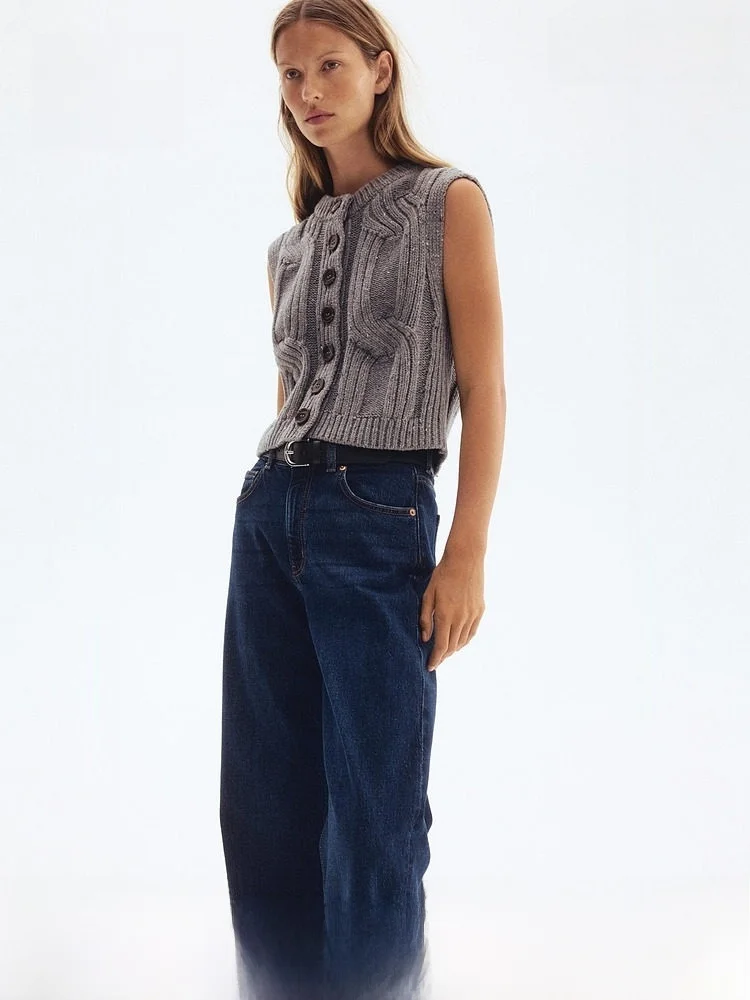 

Женский вязаный жилет H&M с V-образным вырезом, на одной пуговице, приталенный, средней мягкости, весна