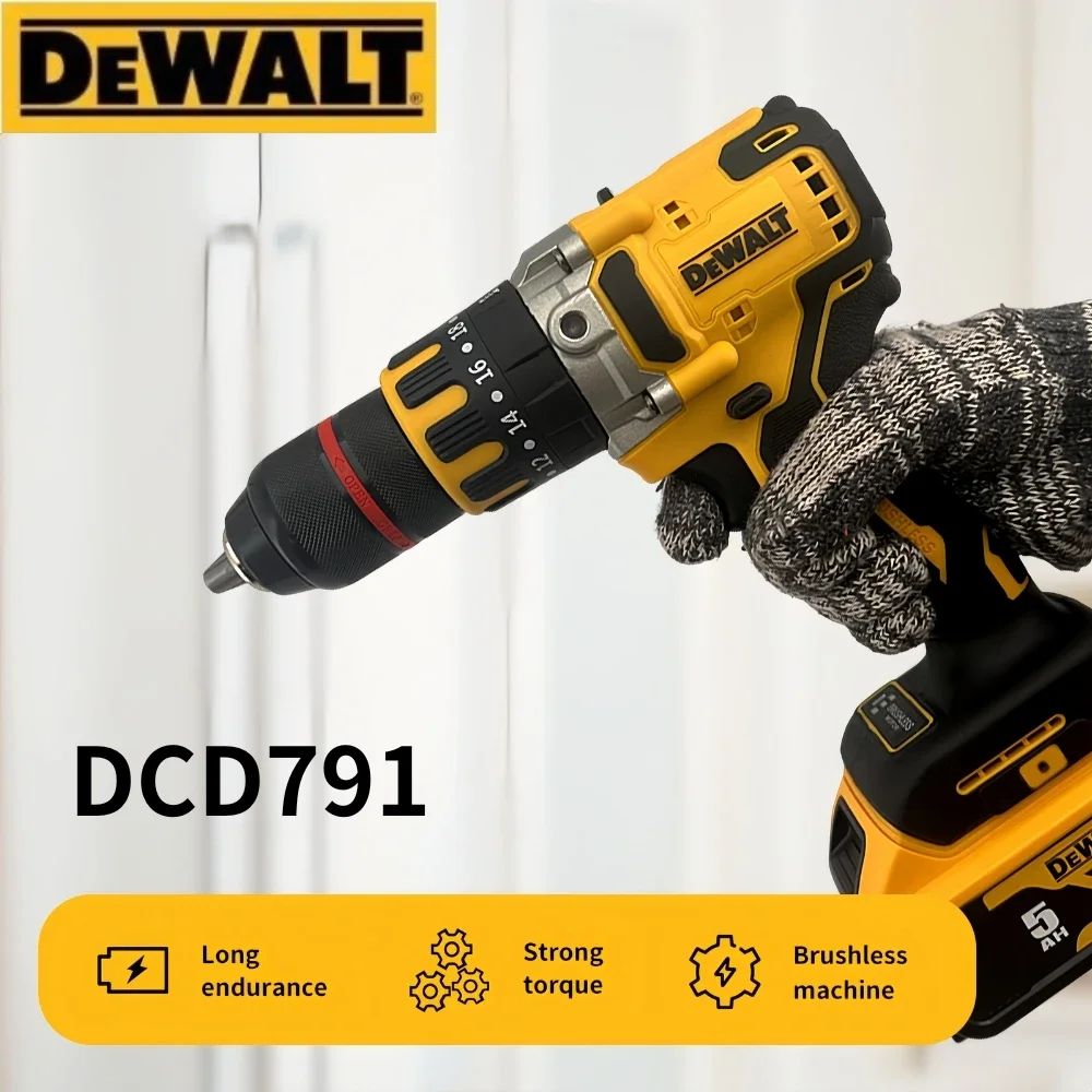 Dewalt 무선 컴팩트 드릴 드라이버, 20V 브러시리스 모터, 전기 드릴 스크루드라이버, 가정용 충전식 전동 공구, DCD791 