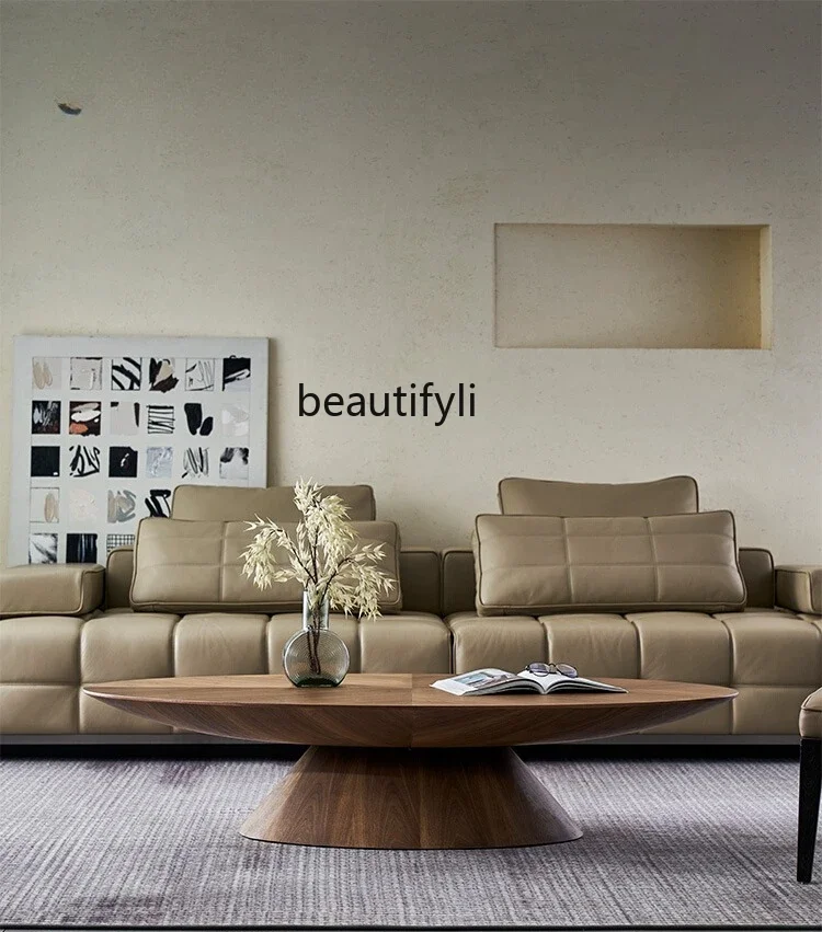 

Italian minimalist modern round coffee table combination living room oval coffee table walnut living room