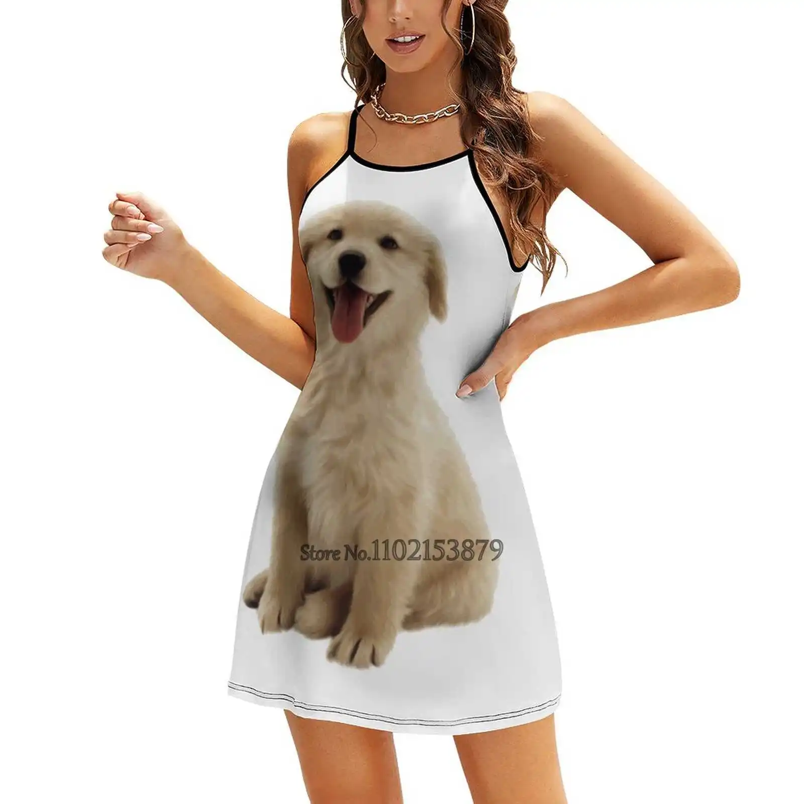 Golden Retriever Multiple styles Dresses Square Neck Dress Fashion Printed Dress 6Xl Dog Pets Golden Retriever Pet Dogs Dog