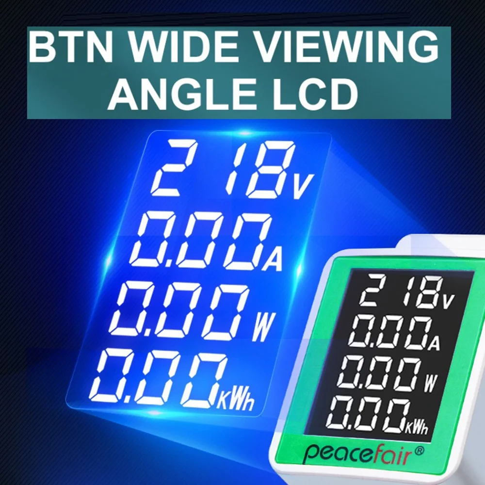 Peacefair meteran energi rel, pengukur ampere Meter elektronik Digital Multi, Voltmeter AC 50-300V 100A
