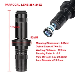YIZHAN Adjustable Magnification 35X-215X Microscope Lens Dia 50mm 0.7X-4.5X Optical Zooms C-Mount Interface 12cm Work for Camera