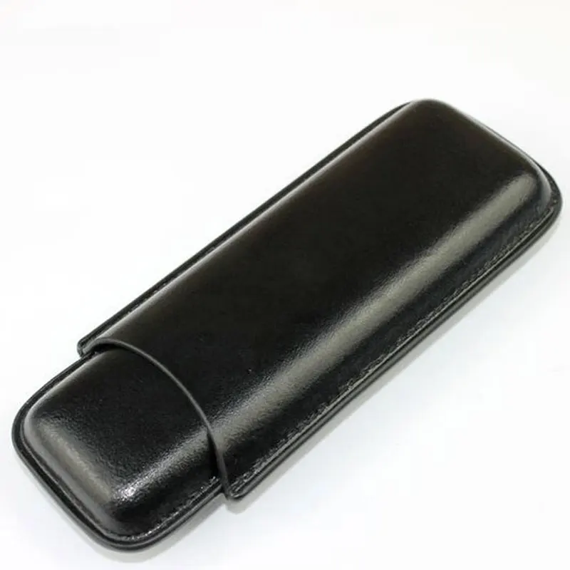 Black Leather Cigar Travel Case Smoking Accessories Humidor Carrying 2 Tubes Bag