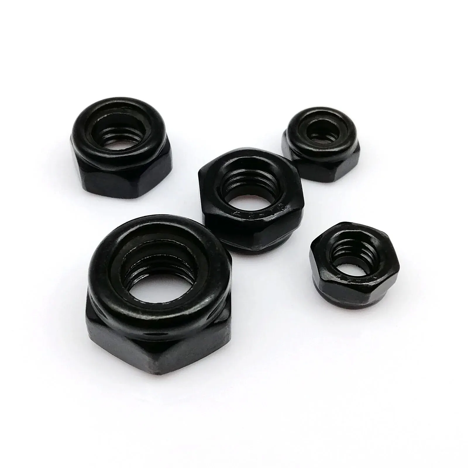 50/25/20pcs Hex Hexagon Nylon Insert Self Locking Nut Nylock Nut Locknut M2 M2.5 M3 M4 M5 M6 M8 Black Carbon Steel DIN985