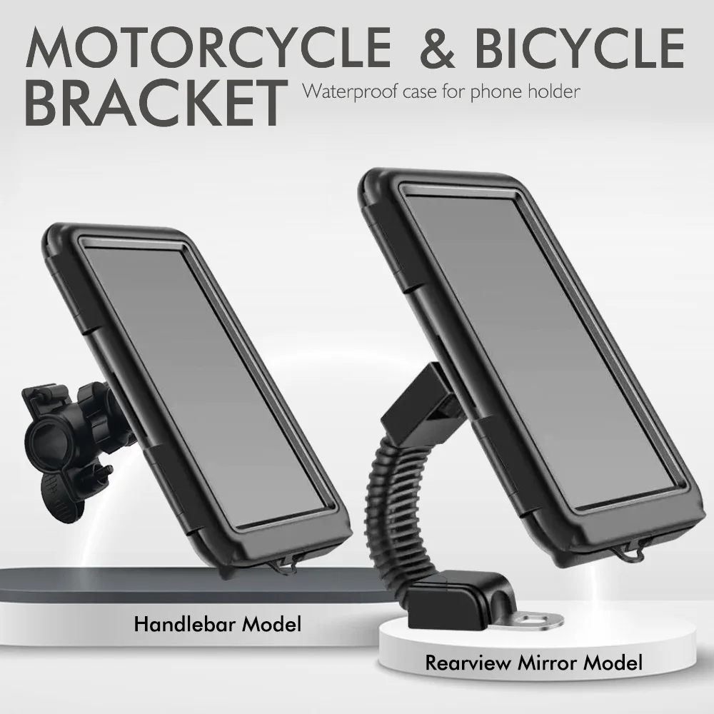 

Waterproof Motorcycles Bicycle Phone Holder Handlebar Rearview Mirror Cellphone Stand Waterproof Cover Phone Bracket