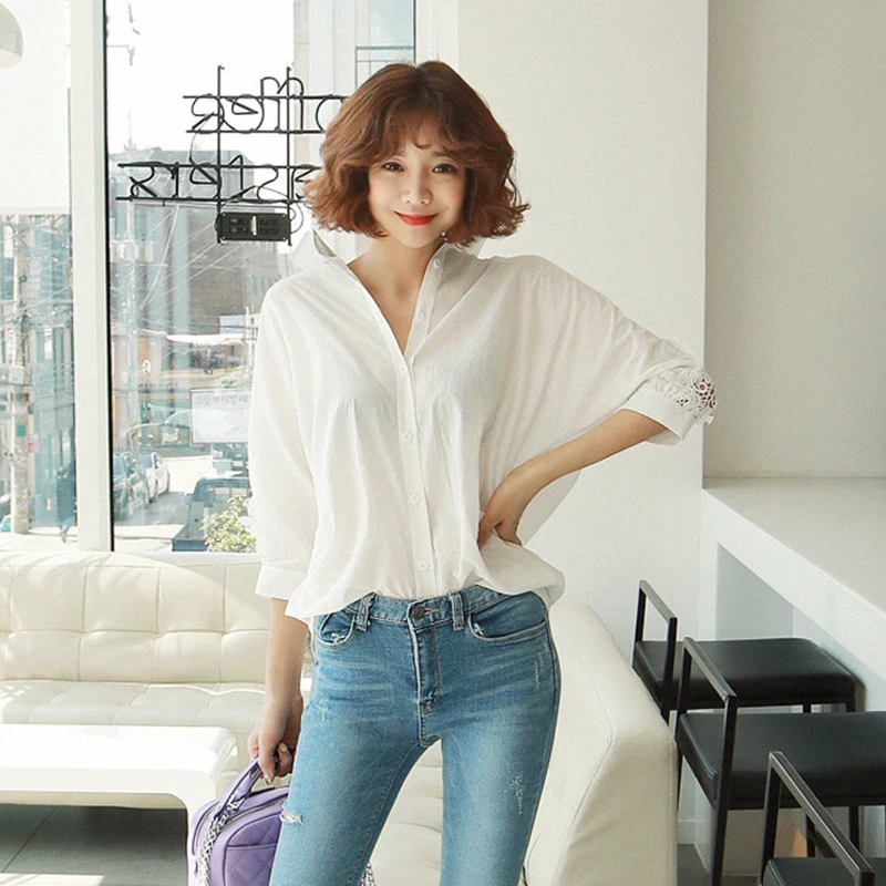 Fashion Elegant Women Tops Shirt Autumn Backless Sexy Hollow Out Lace Blouse Ladies Casual Loose Office White Blouse Women 1310