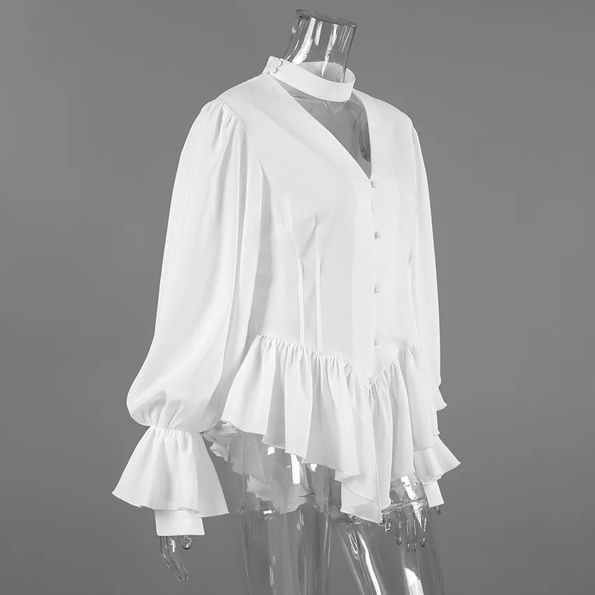 Chemise à manches longues pour femmes, coupe cintrée, nouveau Style Palace, bord de feuille de Lotus, manches lanternes, col en v, printemps et automne