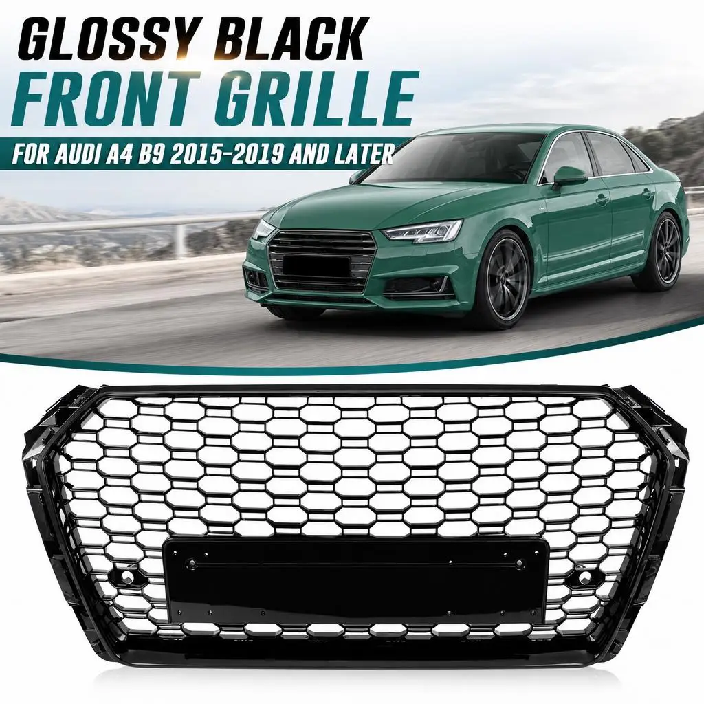 Wabengrill, glänzend schwarzer Kühlergrill für Audi A4 B9 2015-2019 und neuer, nicht RS4
