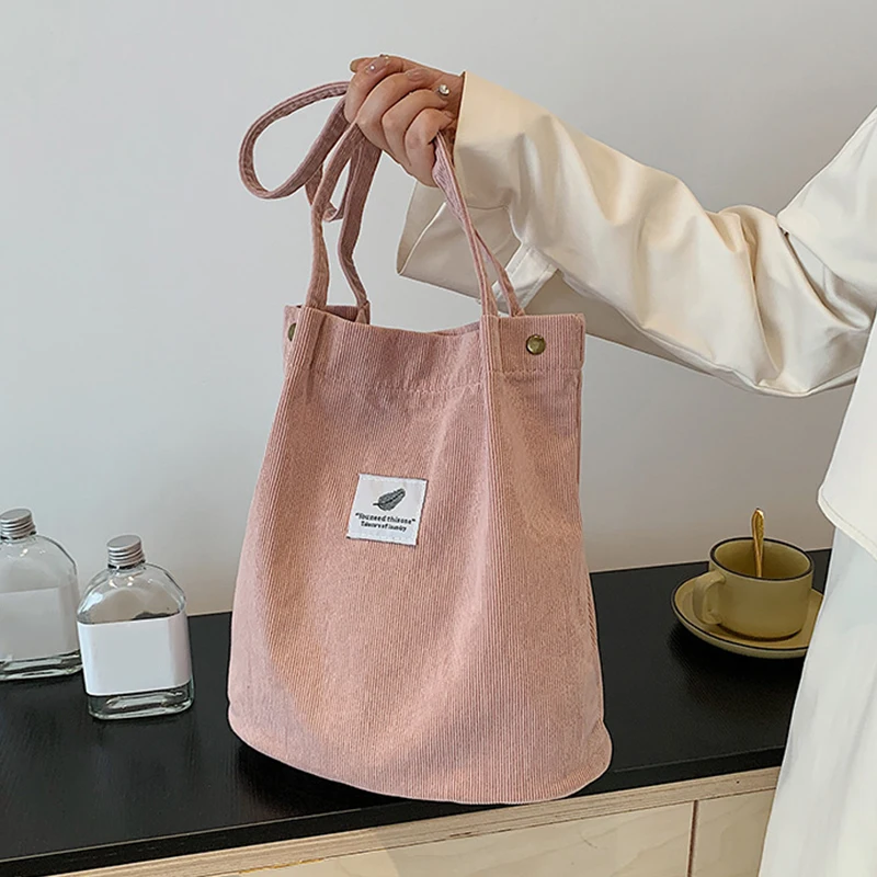 Women's Shoulder Bag Fashion Versatile Corduroy Large Capacity Portable Shopper Totes Female's Casual Travel Handbag image 5