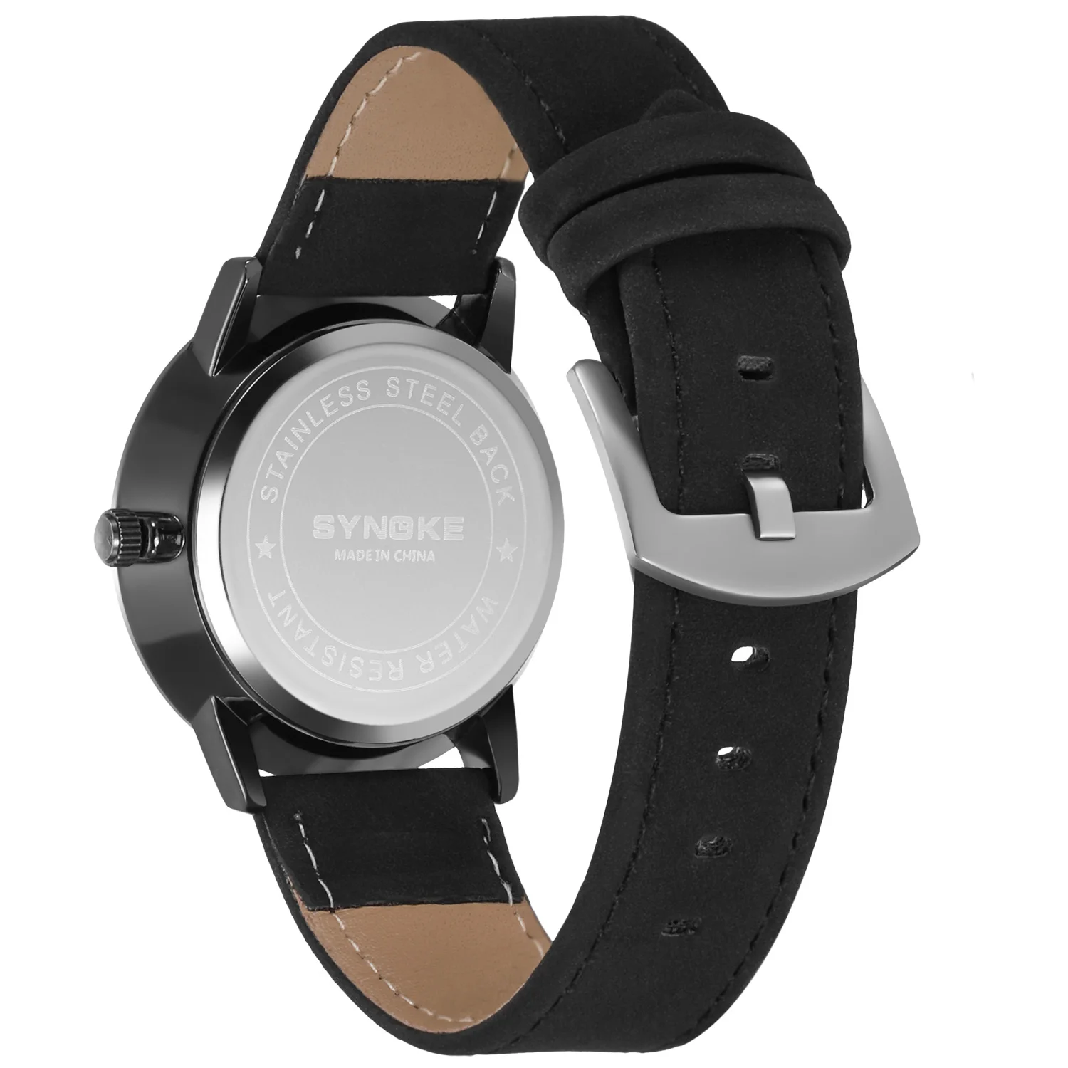 SYNOKE Brand Quartz Watch Men 40mm Alloy Case Leather Strap Simple Large Number Display Waterproof Wristwatches Male