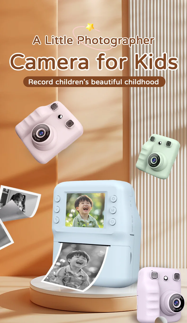 Cámara de impresión popular para niños Dibujos animados HD Mini pequeño regalo SLR Polaroid Era infantil