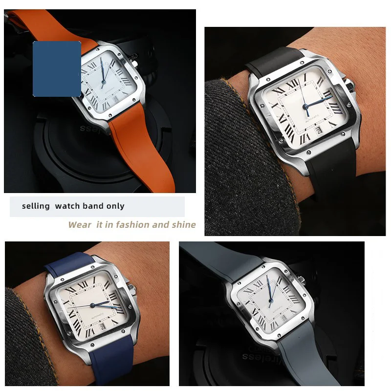 Quality Fluororubber Strap For Cartier New Santos W2SA0006 WGSA0037 WSSA0009 Watch Band Quick Release Waterproof Bracelet