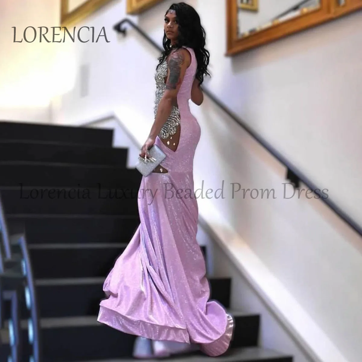 2024 Pink Long Mermaid Prom Dresses For Black Girls Diamonds Beads Crystals Evening Party Gown Formal Sleeveless robes de soirée