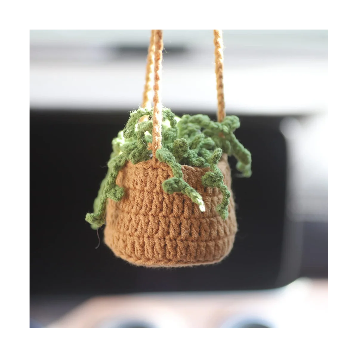 Car Plant Ornament Car Decorative Rearview Mirror Pendant Cute Car Mirror Ornament Knitted Rearview Mirror Ornament B