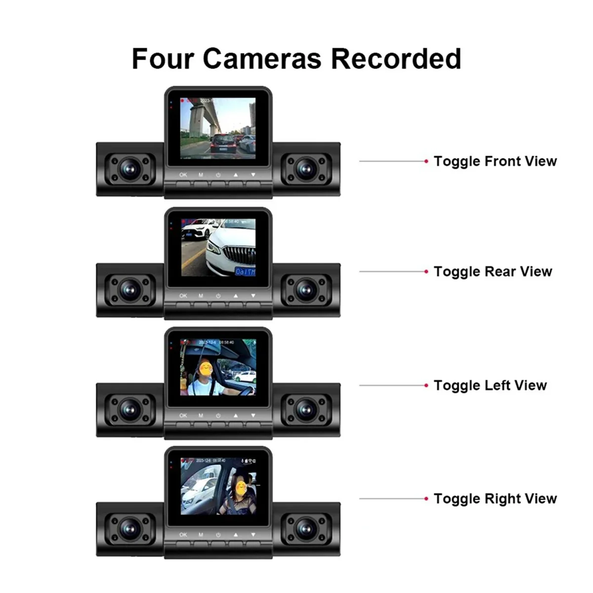 2.0-Inch Car Quad-Record HD Night Vision Tachograph Car Fron Super Hot ltaneously Recording