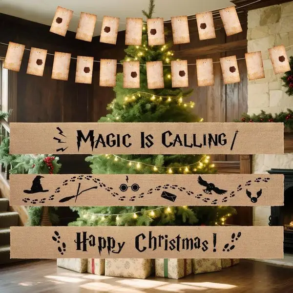 

Christmas Decorations, 3Pcs Magic Ribbon & 40 Letter Cards, Harry Party Ornaments for Tree, Home & Party Decor