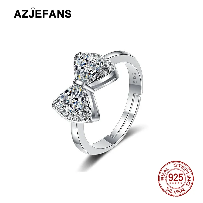 

AZJEFANS 925 Sterling Silver Cubic Zirconia Bowtie Adjustable Rings Fine Jewelry