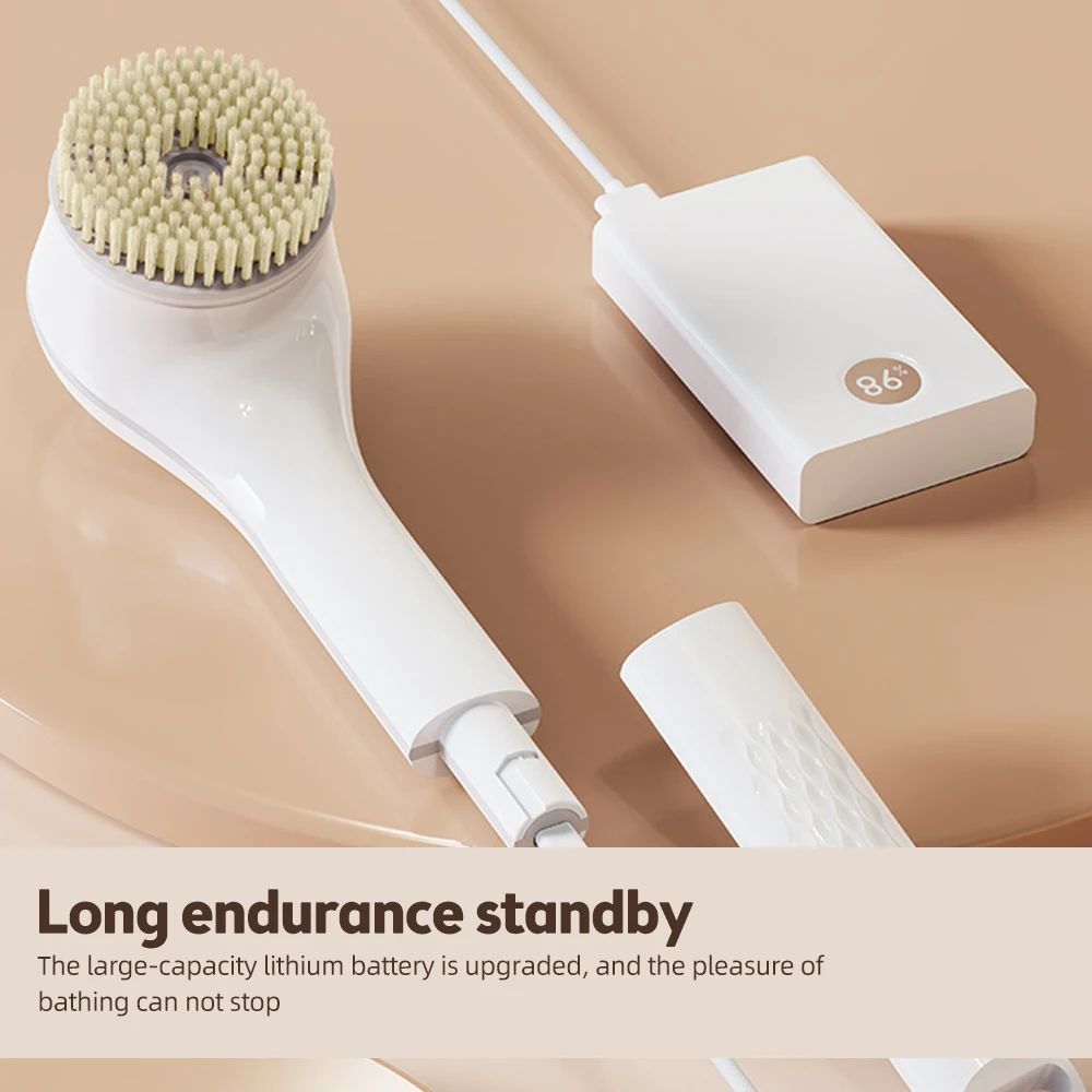 Electric shower brush, rechargeable, waterproof IPX7, 3-speed 6-in-1, wireless shower brush head, lazy scrubbing tool image 5