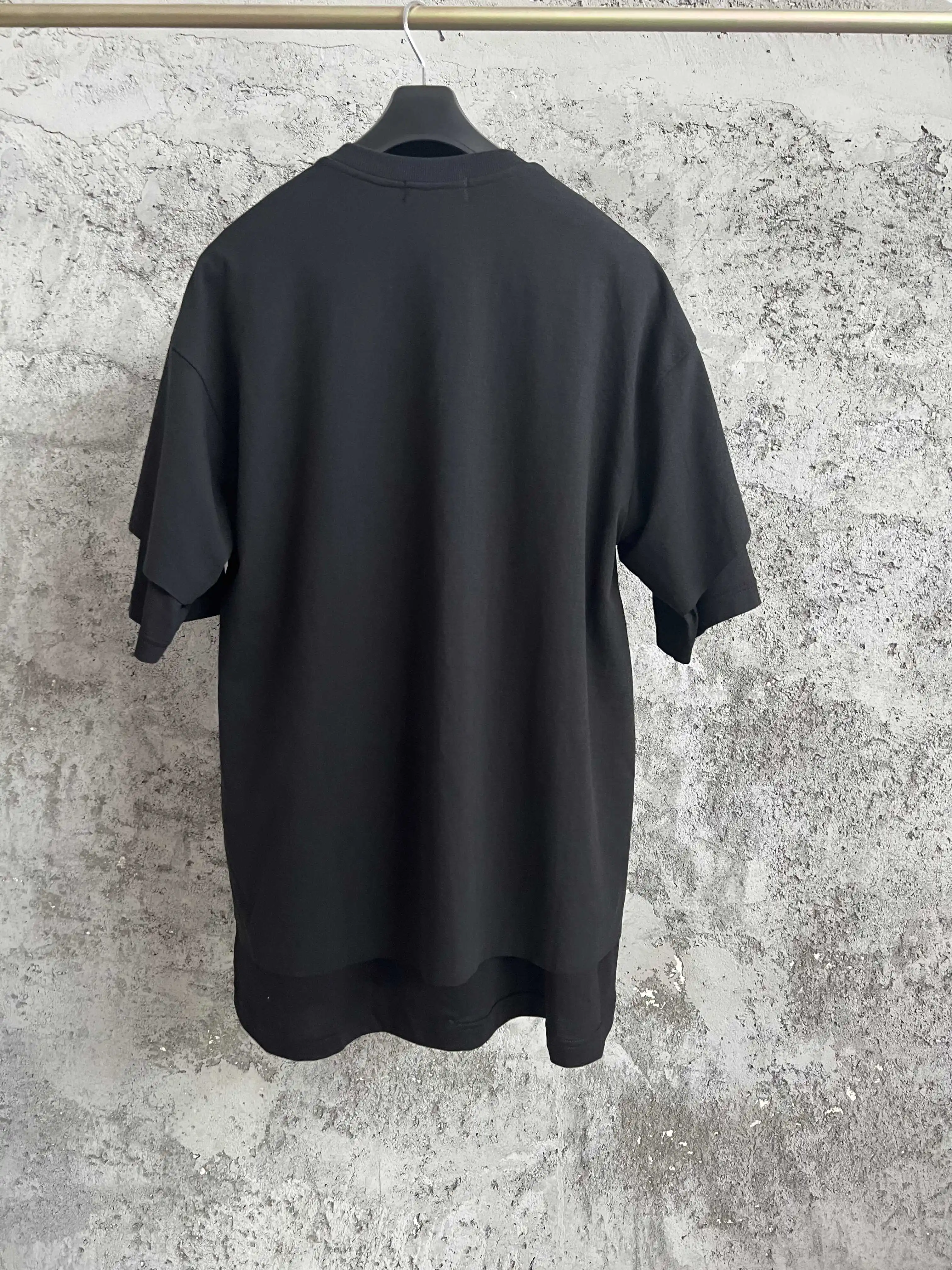 Dark double-layer round-neck pure cotton T-shirts for men and women