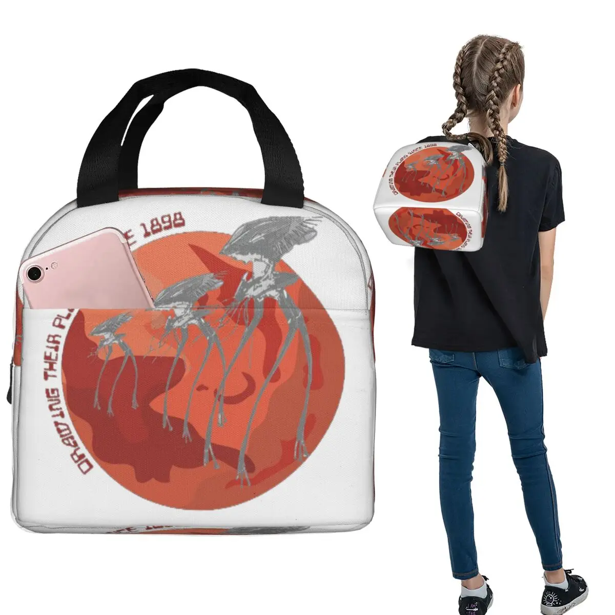 War Of The Worlds Drawing Their Plans Since 1898 Insulated Lunch Bag for Women Kids Leakproof Food Boxes Thermal Lunch Box Tote