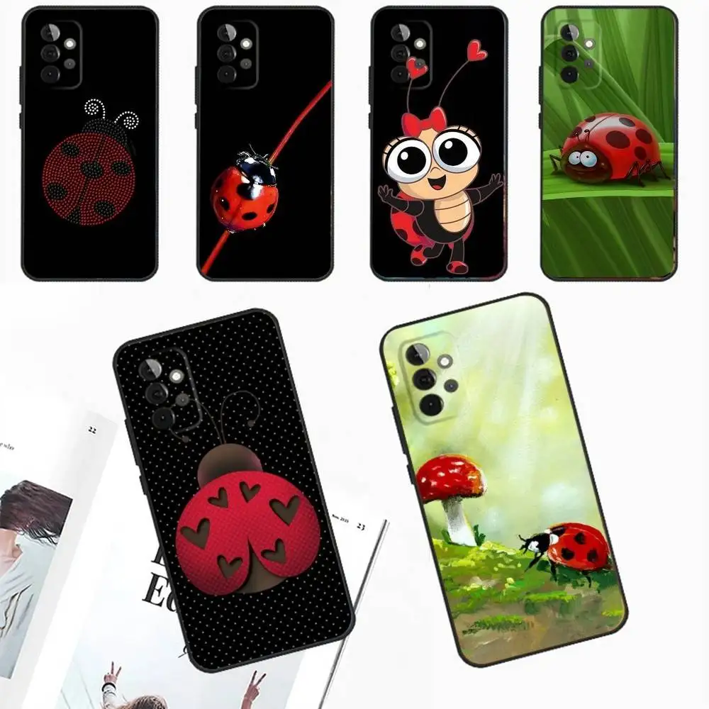 

Seven-Star Ladybug Phone Case For Samsung Galaxy A13,A21s,A22,A31,A32,A52,A53,A71,A80,A91 Soft Black Phone Cover