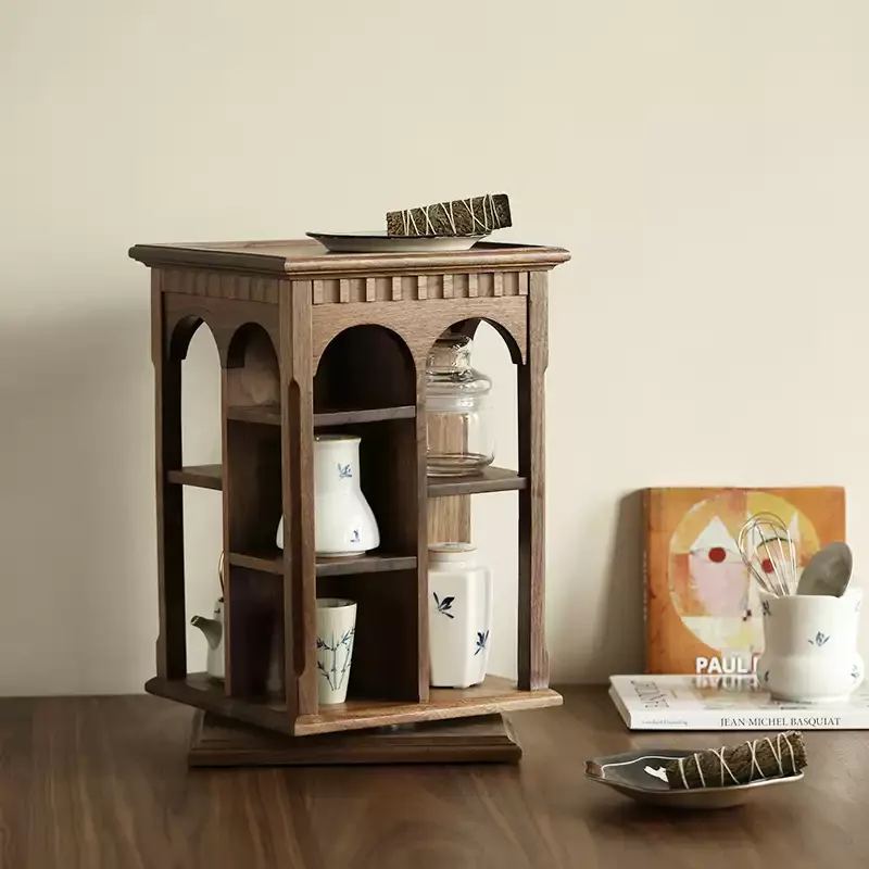 desktop rotating cup holder, Bogu holder, North American black walnut tea set, teapot storage rack, figure display stand.