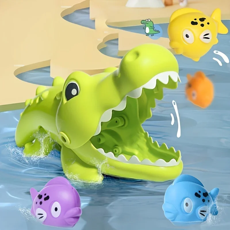 Juguetes de baño de agua para niños, juguetes educativos creativos, cocodrilo grande extraño para comer peces pequeños, Color aleatorio