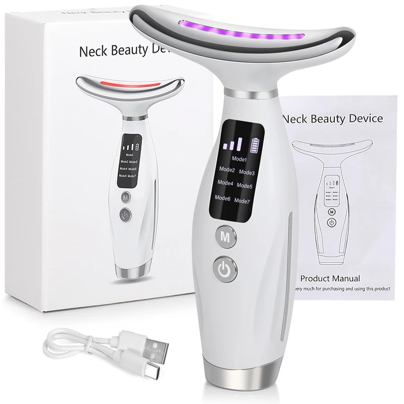 

7-in-1 facial and neck massager, multi-function mode rechargeable facial and neck beauty instrument, used to enhance facial, nec