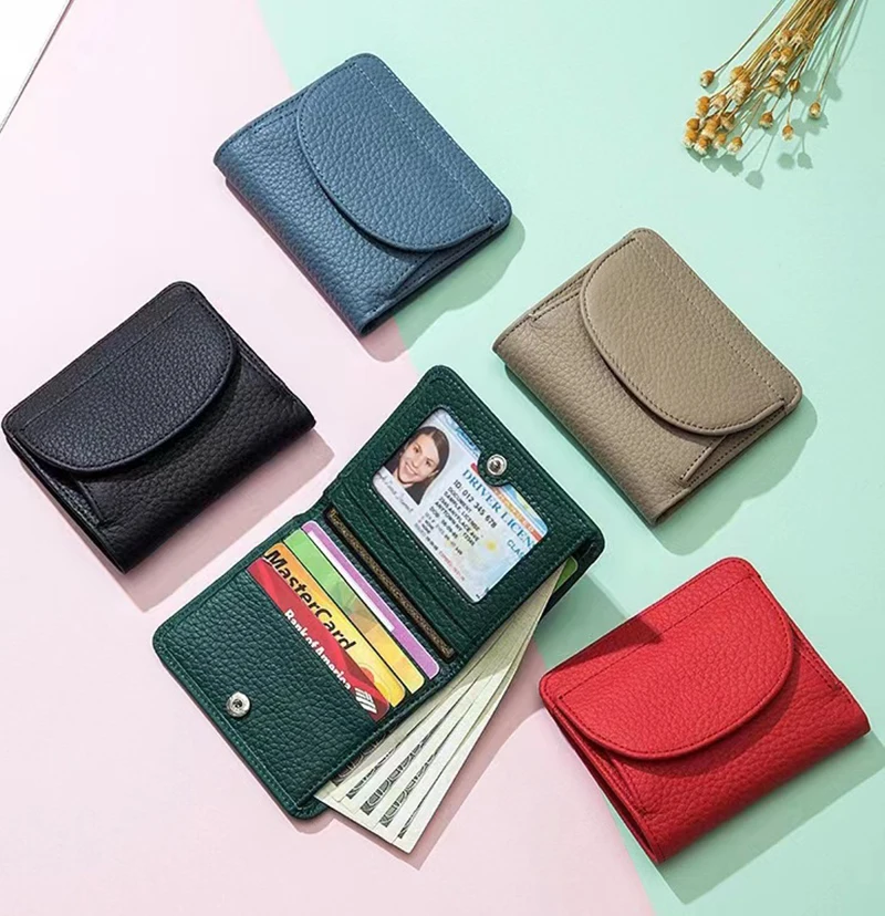 Genuine Leather Mini Wallet 2023 New Ladies RFID Fold Simple Cowhide Ultra-Thin Japanese Style Small Money Clip Female Bags