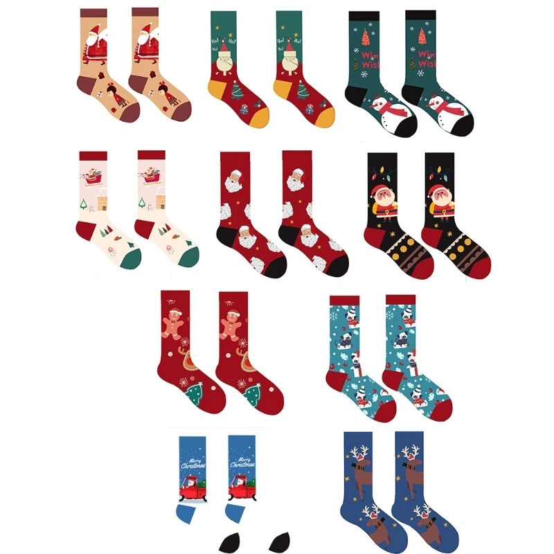 E15E for Creative Adults Christmas Novelty Funny Socks Multicolor Cartoon Santa Snowman Gingerbread Printed Holiday