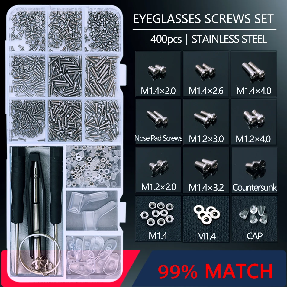 Eyeglasses  Repair Kit Tool  Nuts Nose Pad Optical Repair Tool Parts Assorted Kit Sunglasses Glasses Screwdriver Screws Sets