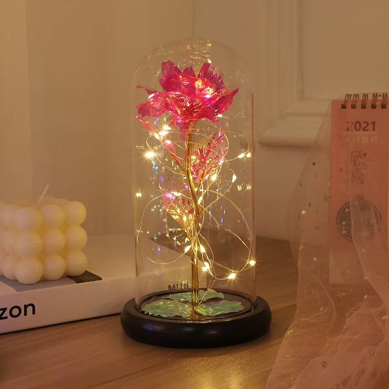 Valentines Day Gift for Girlfriend Eternal Rose LED Light Foil Flower In Acrylic Cover Mothers Day Wedding Favors  Gif