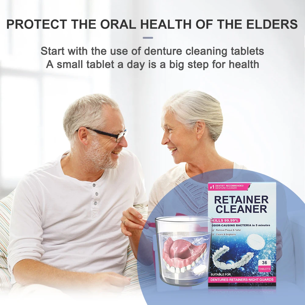 Enjoysmile 36pcs Denture Cleaning Tablets Cleanser Pills Whitening Remove Bacteria Bad Odors Discoloration Stains Plaque