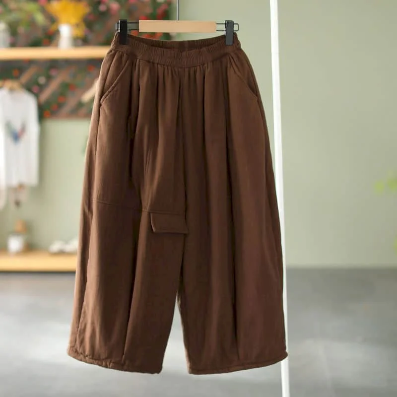 Solid Wide Leg Pants for Women Vintage Trousers Korean Fashion Casual Lightweight Cotton Added Straight Pants Women Clothing