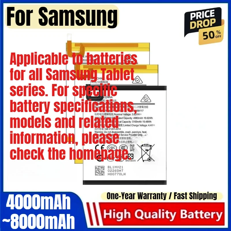 Battery for Samsung Tab 3/Tab 4 7.0/Tab A 7.0/Tab Active Lte/Tab E 8.0/Tab A 10.1/Tab E 9.6 /Tab S/S2/S3/S4/S7/ Tablet Battery