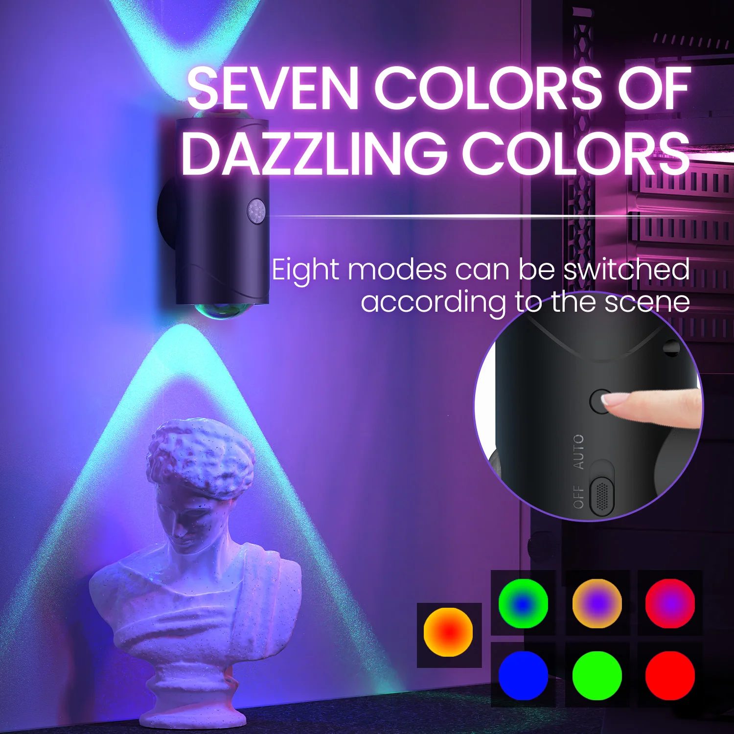 Motion Sensor LED Night Lights Warm RGB USB Rechargeable Magnetic Mounting Wall Lamp 3 Light Modes Staircase Light Indoor Lamp