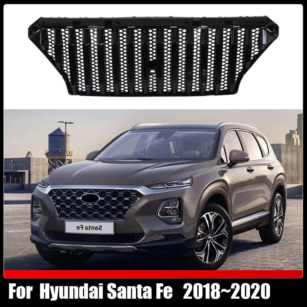 Suv korea Auto Parts Gloss Black Chrome ABS Bumper Grille Grill Hood Mesh Racing Grills For Hyundai Santa Fe 2018~2020